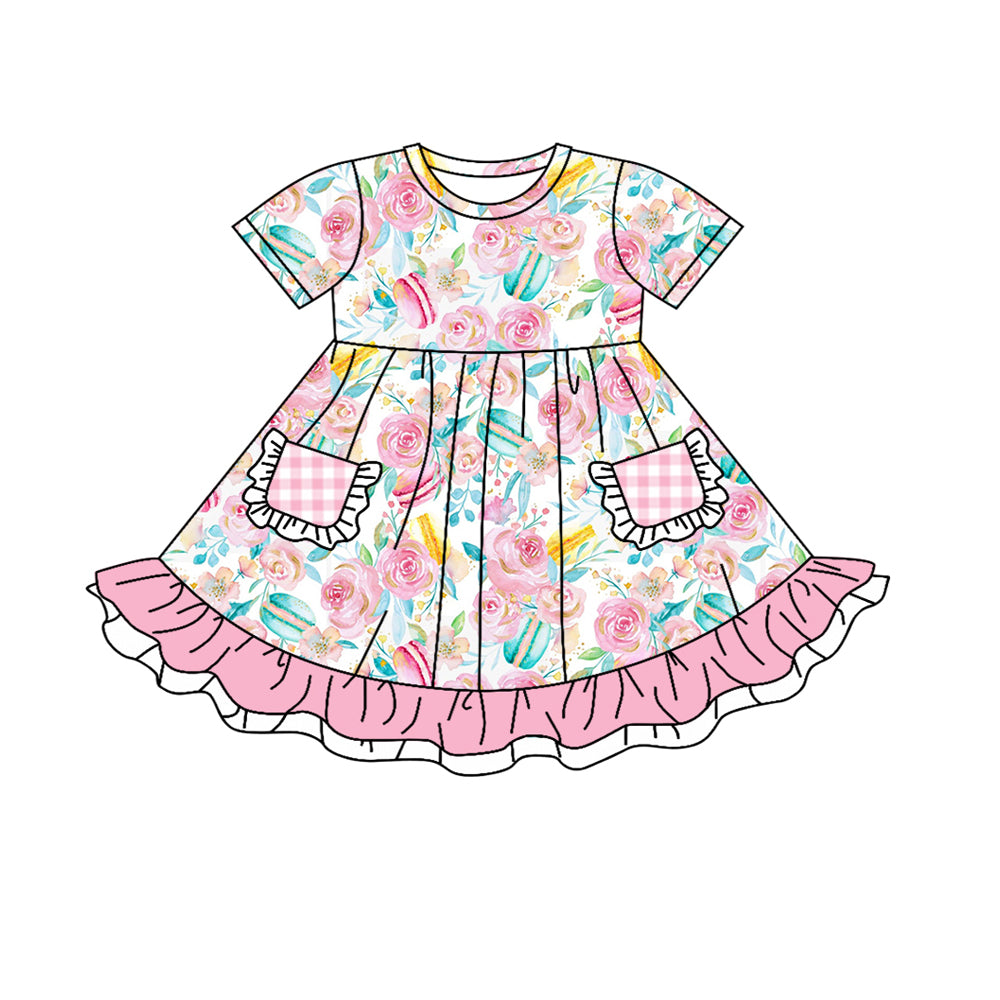5.22custom each style moq 5eta 4-5week Sibling Sister pink flroal grid girls outfits and baby romper match family design
