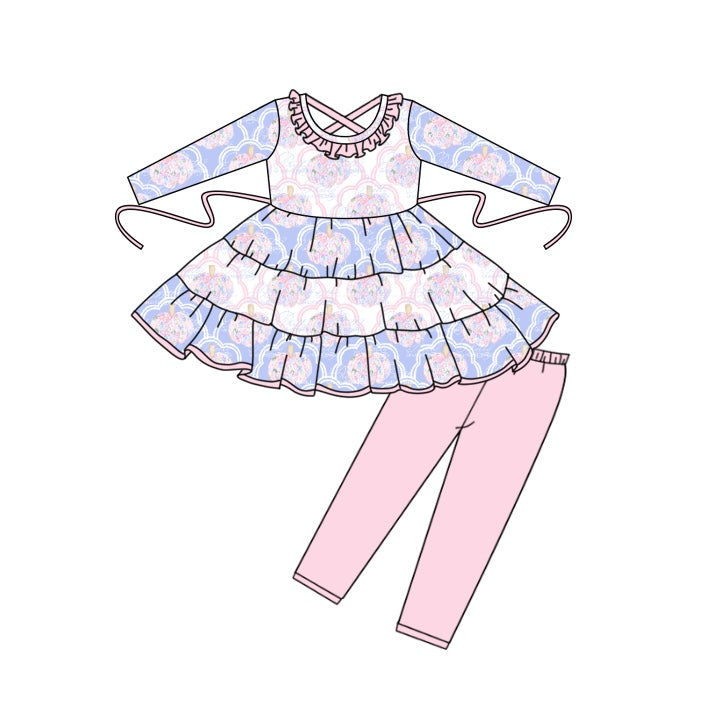 5.11custom each style moq 5eta 4-5week Sibling Sister pink flower pumpkin prints blue purple girls set and baby romper and dress match family design