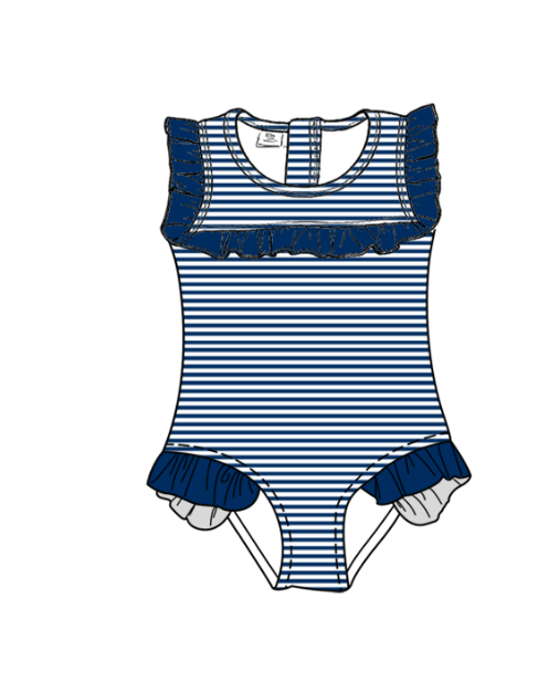 Custom moq 5 mix size milk silk summer teams baby girl boys clothes Navy Blue Two-Piece Swimsuit Set One Piece Swimsuits boy swim trunks