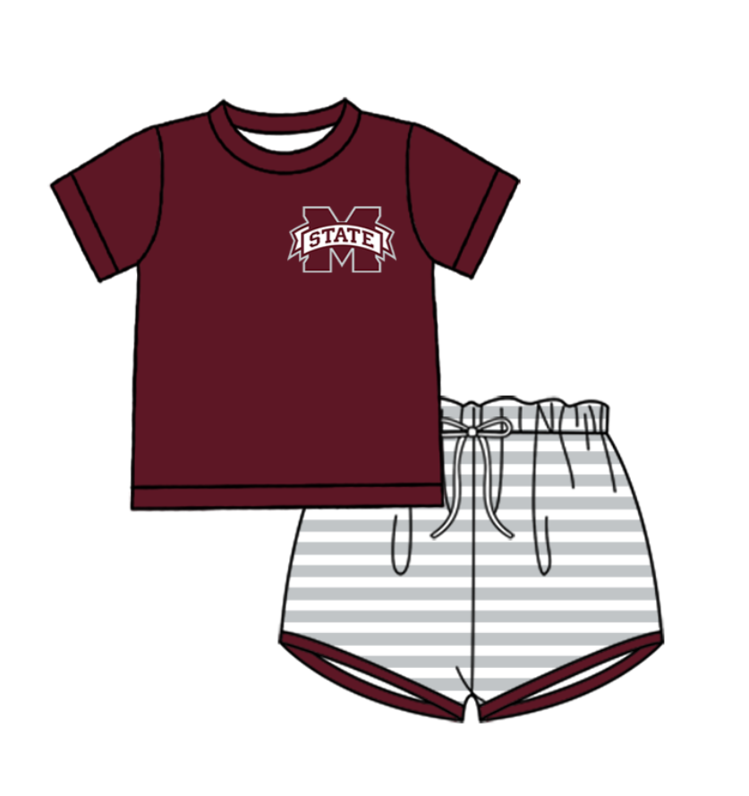 Custom moq 5 mix size milk silk summer teams baby girl boys clothes dark red short sleeve shorts sets and swimsuit and rompers series