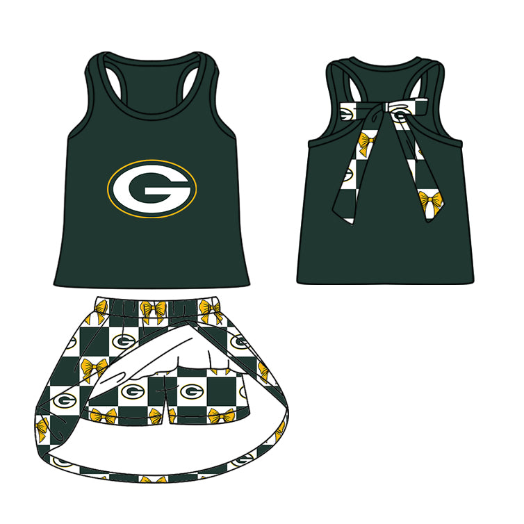 Custom moq 5 mix size milk silk summer teams Baby Girl Green Sleeveless Top Skirts Set Dress And Shorts Yoga Outfit Boy's Short-Sleeved Polo Shirt And Romper