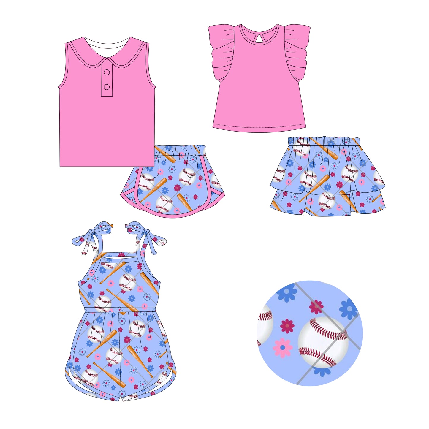 2.21 custom each style moq 5eta 4-6week Sibling Sister baseball baby girl sets and dress and jumpsuit match family design
