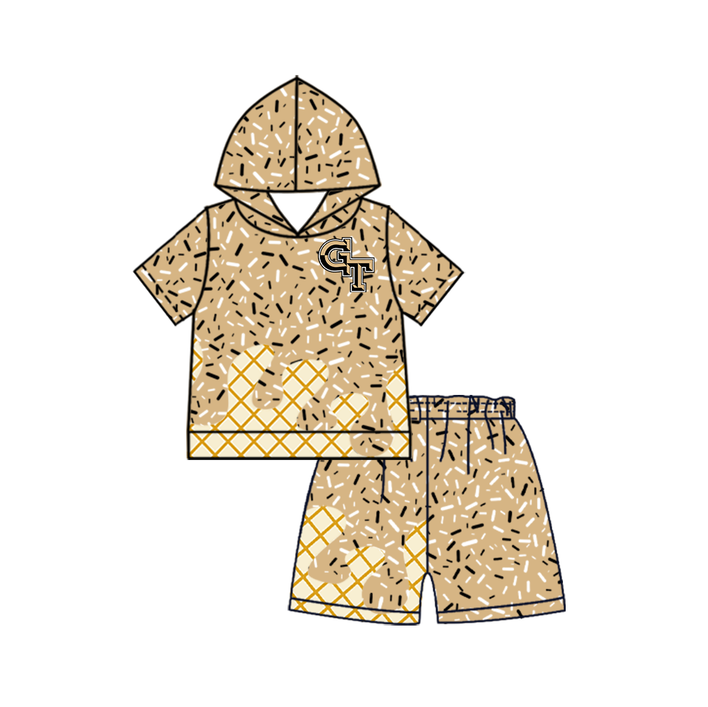 custom moq 5 mix size MSD072708 Baby Kids Sprinkles Drip Team Short Sleeve Hooded Top Shorts Outfit