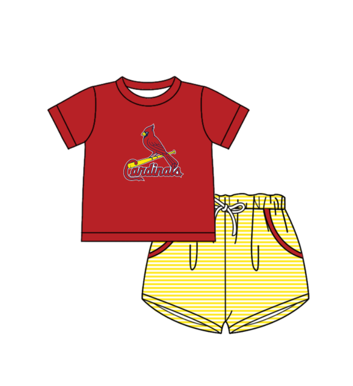 Custom moq 5 mix size milk silk summer teams Baby Boys And Girls Short-Sleeved Red Shirt And Shorts Set Matching Striped Rompers Outfit Set