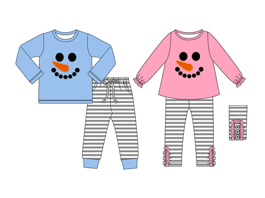 25.8.16 custom each style moq 5 eta 4-6week Sibling Sisters snowman baby girl long sleeve pants sets 2