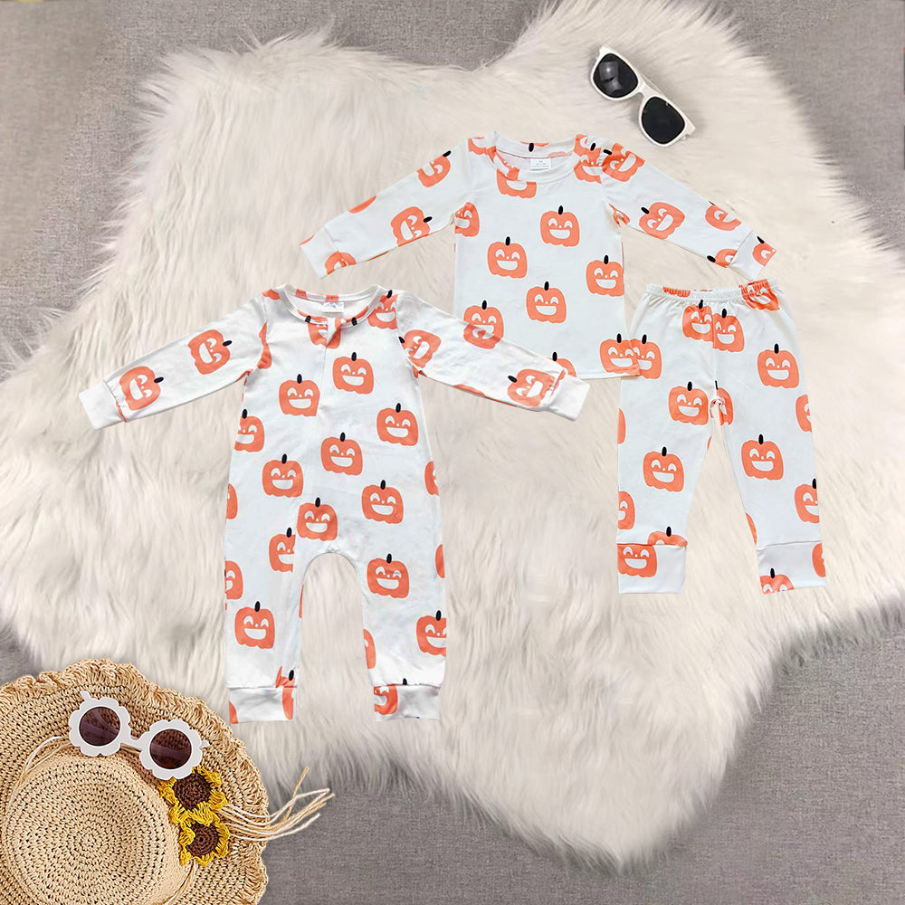RTS NO MOQ Sibling Baby boys halloween pumpkin long-sleeved trousers suit & romper