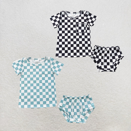 RTS NO MOQ Sibling Baby Girls  Sibling Checkered Summer Bummie Sets