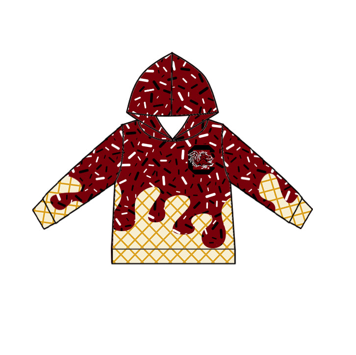 Custom summer teams baby girls clothes team brick red hooded long sleeve tops and short sleeve top and dress and pants and shorts-25.5.28
