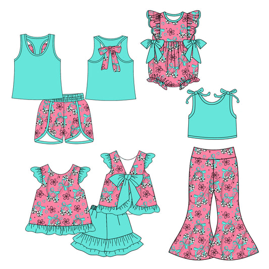 25.5.23 custom each style moq 5eta 4-6week Sibling Sisters bow baby girl short sleeve shorts sets 1 and sets 2 and pants sets and rompers match family design