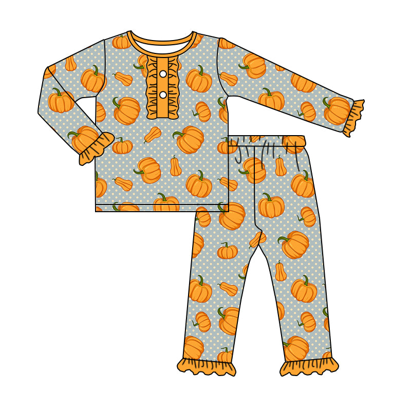 5.29 custom each style moq 5eta 4-5week Sibling Sister pumpkin orange baby girls outfits dress and baby romper match family design