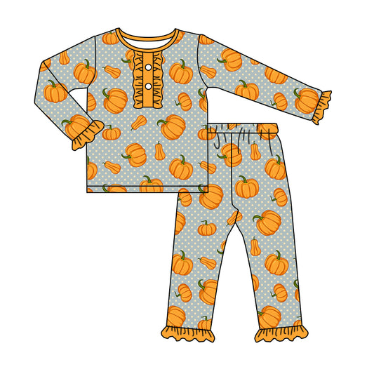 5.29 custom each style moq 5eta 4-5week Sibling Sister pumpkin orange baby girls outfits dress and baby romper match family design