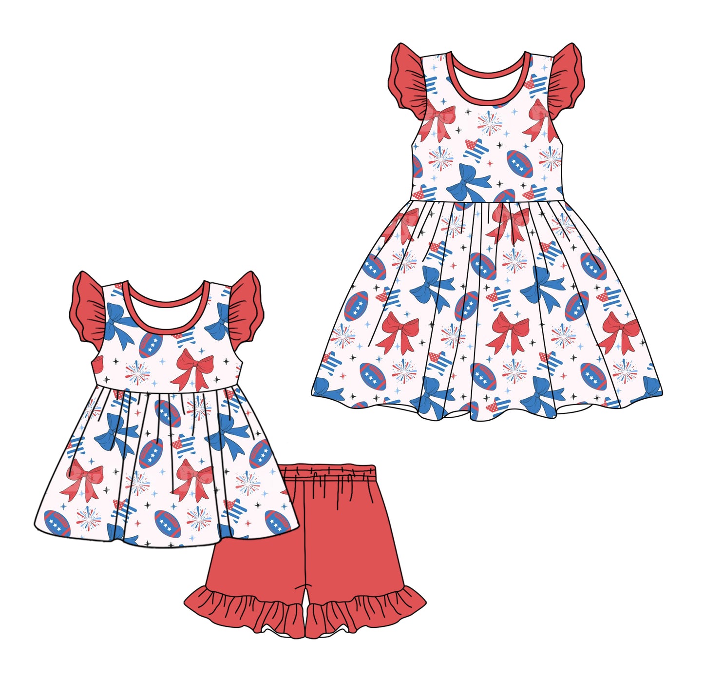 12.24 custom each style moq 5eta 4-6week Sibling Sister bow rugby baby girl short sleeve shorts sets and dresses match design