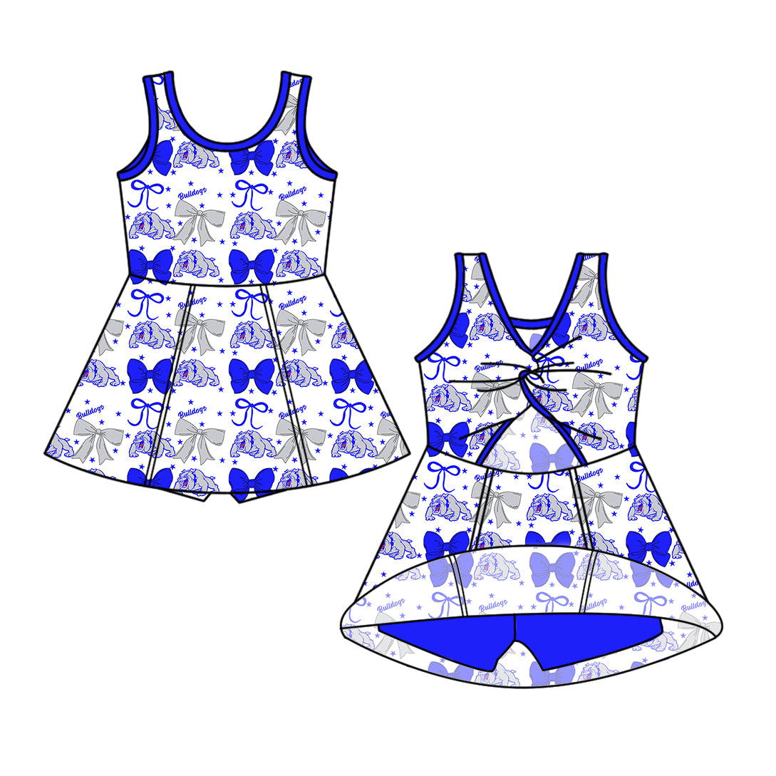 Custom moq 5 mix size milk silk baby girls clothes team bow blue hooded long sleeve tops and and skirts sets and dress and shorts-25.7.17