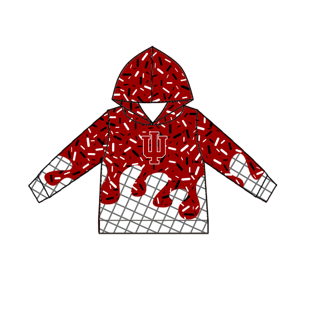 Custom moq 5 mix size milk silk summer teams Camo Hooded Short Sleeve Top Shorts Set Ice Cream Drips Red Hooded Top with Matching Shorts For Kids