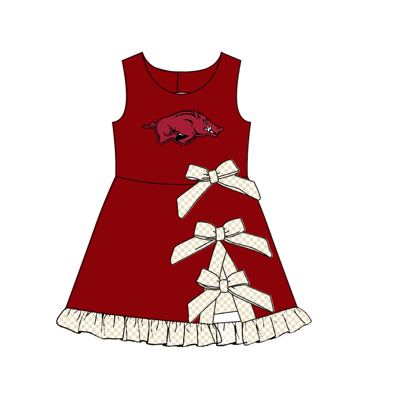 Custom moq 5 mix size summer teams Baby Girls Sleeveless Checked Bow Scallop Edge Ruffle Shorts Liner Knee Length Yoga Dresses