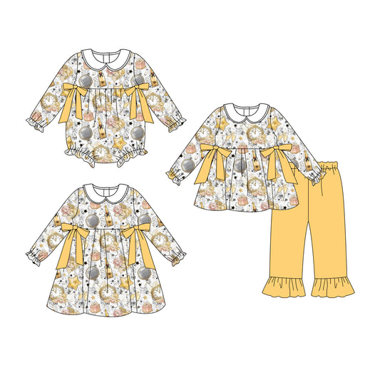 25.8.19 custom each style moq 5eta 4-6week Sibling Sisters baby girl long sleeve pants sets and dress and rompers match family design