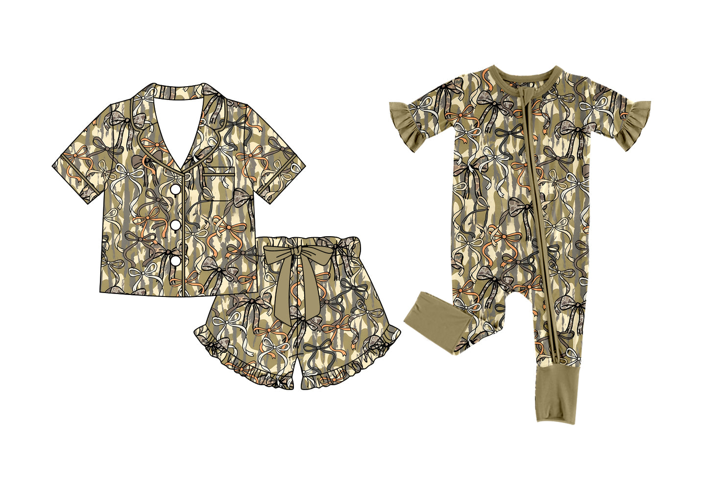 26.1.1 custom each style moq 5 eta 6-8week Sibling Sisters camouflage bow baby girl short sleeve shorts sets and rompers match family design