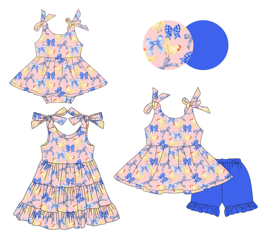 26.1.16 custom each style moq 5 eta 6-8week Sibling Sister bow baby short sleeve shorts sets and romper and dress match design