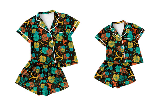 12.25 custom each style moq 5eta 4-6week Sibling Sister floral short sleeve shorts sets and adult sets match design