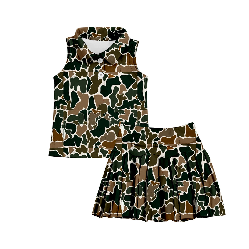 7.2 custom each style moq 5eta 4-6week camouflage green baby girls clothes Yoga Wear girls sets and sleeveless dress