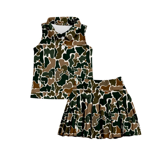 7.2 custom each style moq 5eta 4-6week camouflage green baby girls clothes Yoga Wear girls sets and sleeveless dress