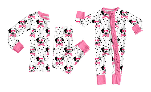 25.9.6 custom each style moq 5eta 4-6week Sibling Sisters puppy bow baby girl clothes long sleeve pants sets and romper match family design