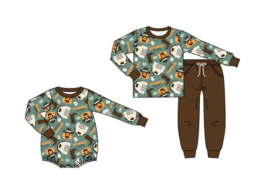 25.7.18 custom each style moq 5eta 4-6week Sibling Sister pumpkin baby boy long sleeve pants sets and rompers match family design