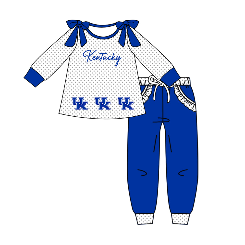 Custom moq 5 mix size milk silk summer teams baby girl clothes blue long sleeve pants sets-25.10.14