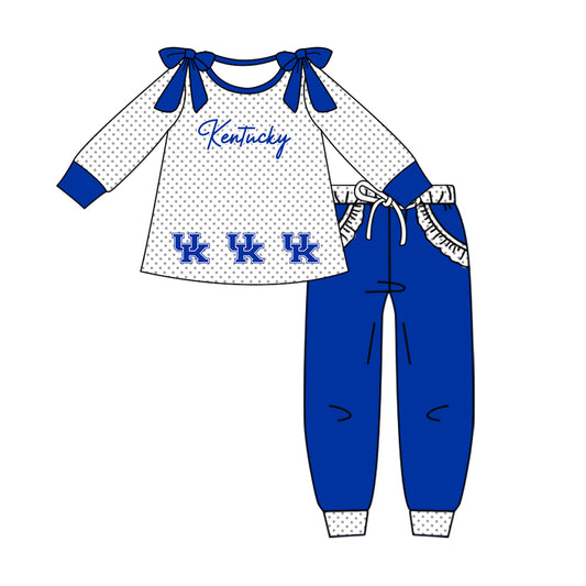 Custom moq 5 mix size milk silk summer teams baby girl clothes blue long sleeve pants sets-25.10.14