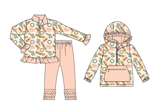 25.8.8 custom each style moq 5eta 4-6week Sibling Sisters boot catcus hat baby girl long sleeve pants sets and top match family design