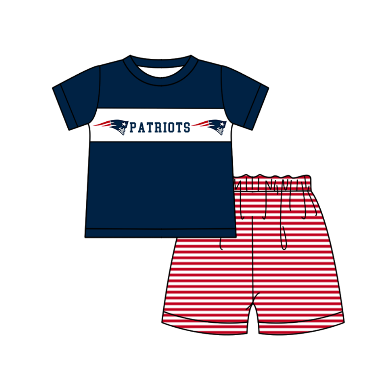 Custom moq 5 mix size milk silk summer teams baby girl boys clothes Navy blue short sleeve shorts sets 2  and dress and rompers 2 series