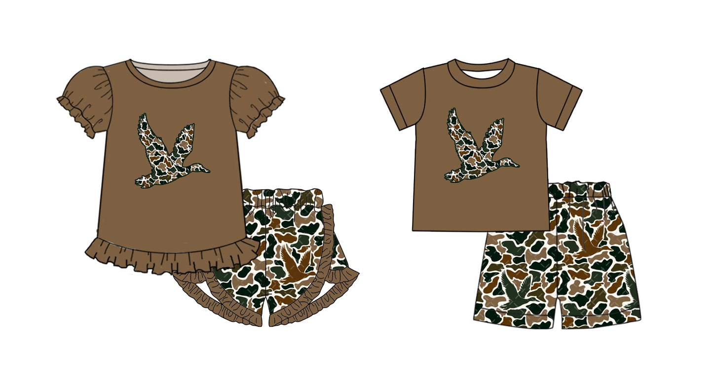 11.1 custom each style moq 5eta 4-6week Sibling Sister duck brown baby girl short sleeve shorts sets 1 and sets 2 match design