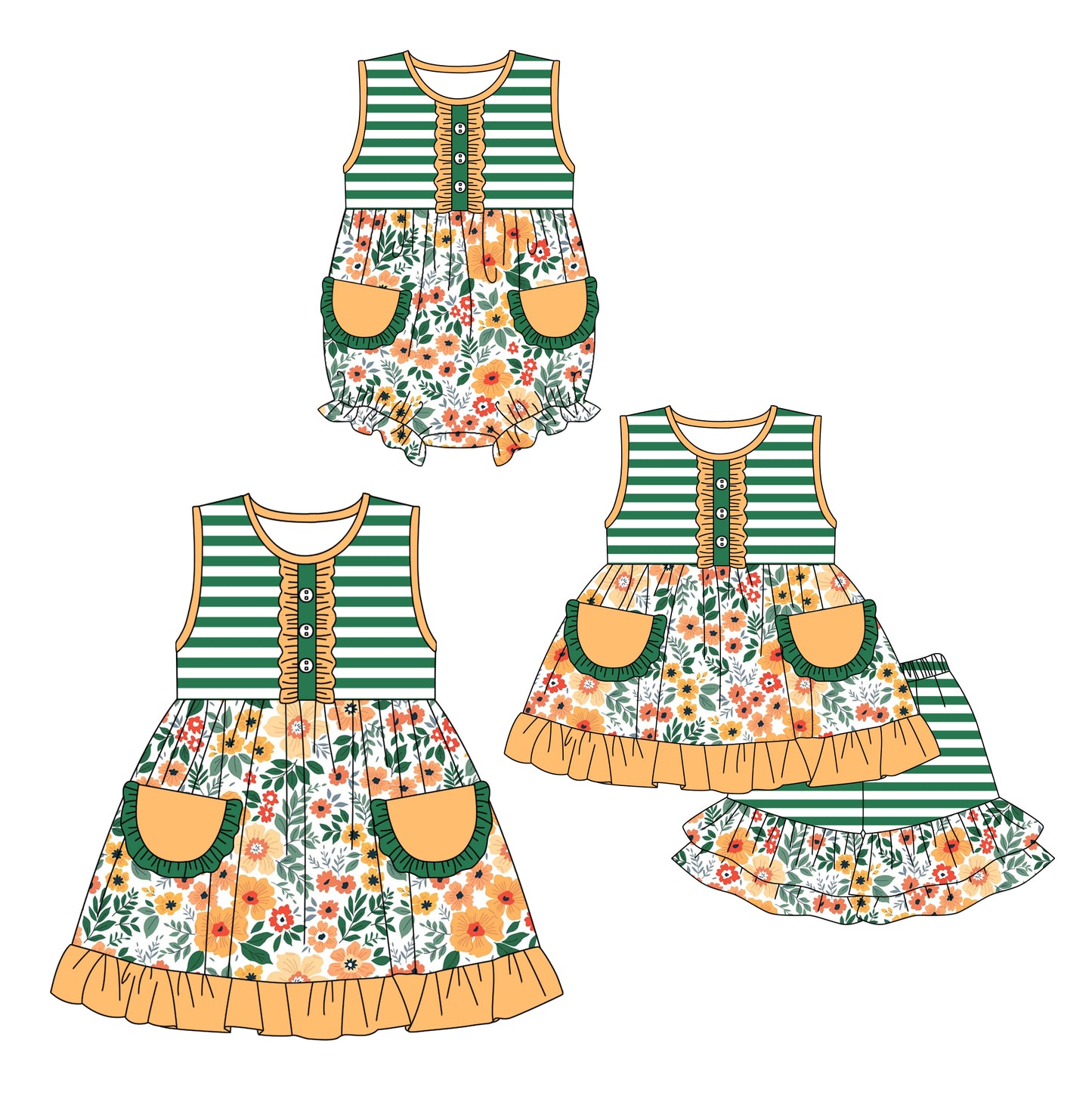 12.14 custom each style moq 5eta 4-6week Sibling Sister floral baby girl short sleeve shorts sets and dress and rompers match family design