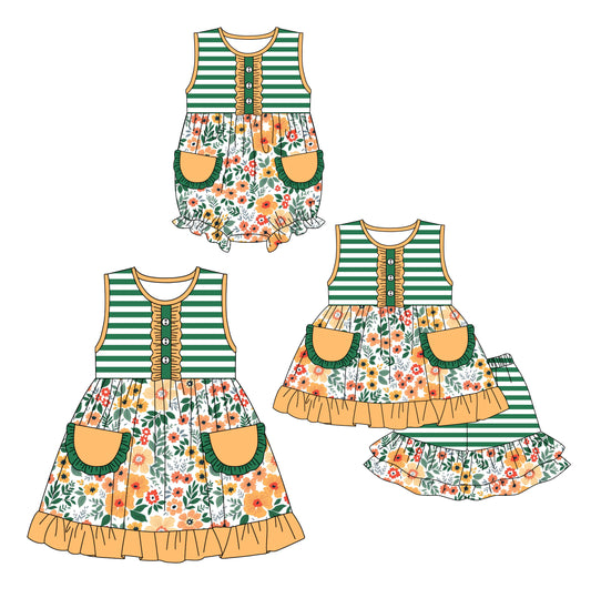 12.14 custom each style moq 5eta 4-6week Sibling Sister floral baby girl short sleeve shorts sets and dress and rompers match family design