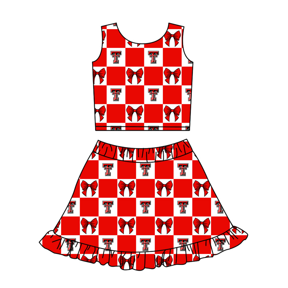 Custom moq 3 or 5 mix size milk silk summer teams baby girl clothes bow red sleeveless skirts sets 3 and dresss and shorts-26.1.26
