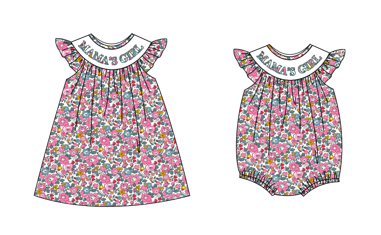 12.3 custom each style moq 5eta 4-6week Sibling Sister MAMA GIRL floral baby girl short sleeve dress and rompers match family design