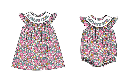 12.3 custom each style moq 5eta 4-6week Sibling Sister MAMA GIRL floral baby girl short sleeve dress and rompers match family design