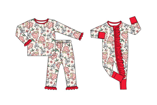 25.6.9 custom each style moq 5eta 4-6week Sibling Sisters Christmas trees baby girl long sleeve pants sets and rompers match family design