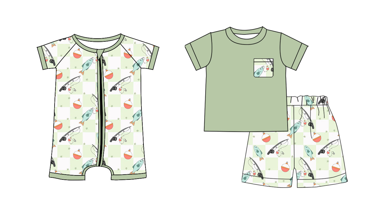 25.11.13 custom each style moq 5 eta 6-8 week Sibling Sister fishing baby boy short sleeve shorts sets and boy rompers match family design