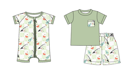 25.11.13 custom each style moq 5 eta 6-8 week Sibling Sister fishing baby boy short sleeve shorts sets and boy rompers match family design