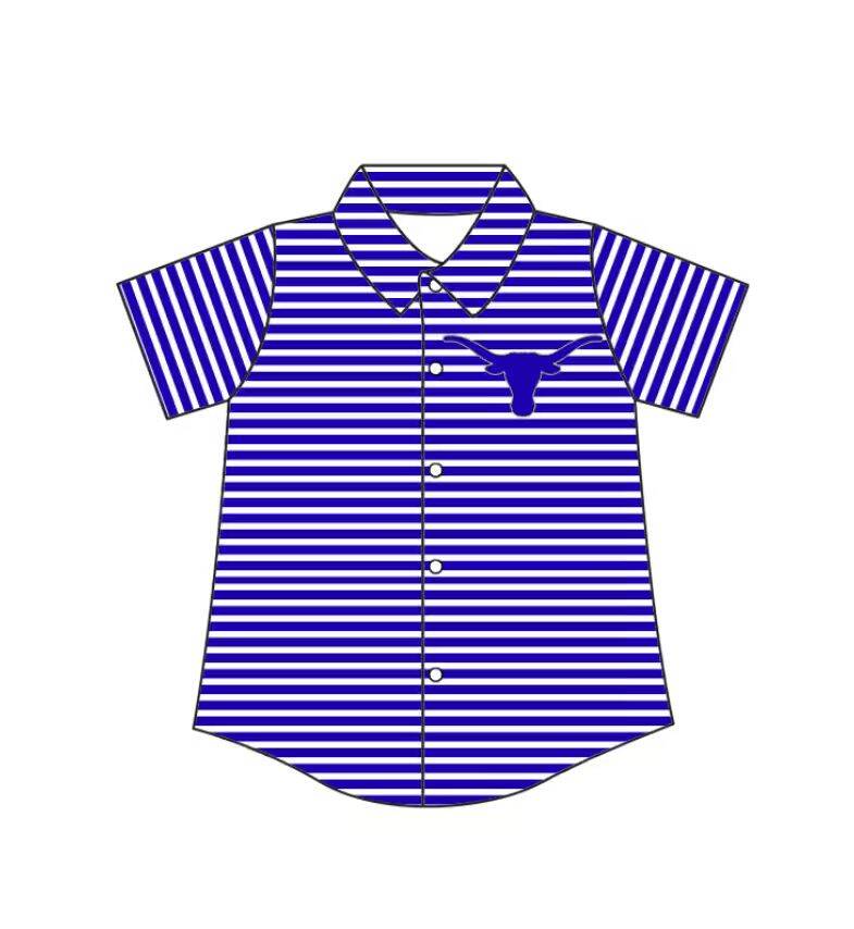 Custom moq 5 mix size milk silk summer teams Baby Boys Summer Purple Stripes Short Sleeve Button Shirts Top