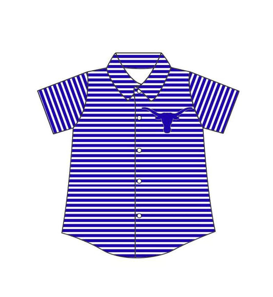Custom moq 5 mix size milk silk summer teams Baby Boys Summer Purple Stripes Short Sleeve Button Shirts Top