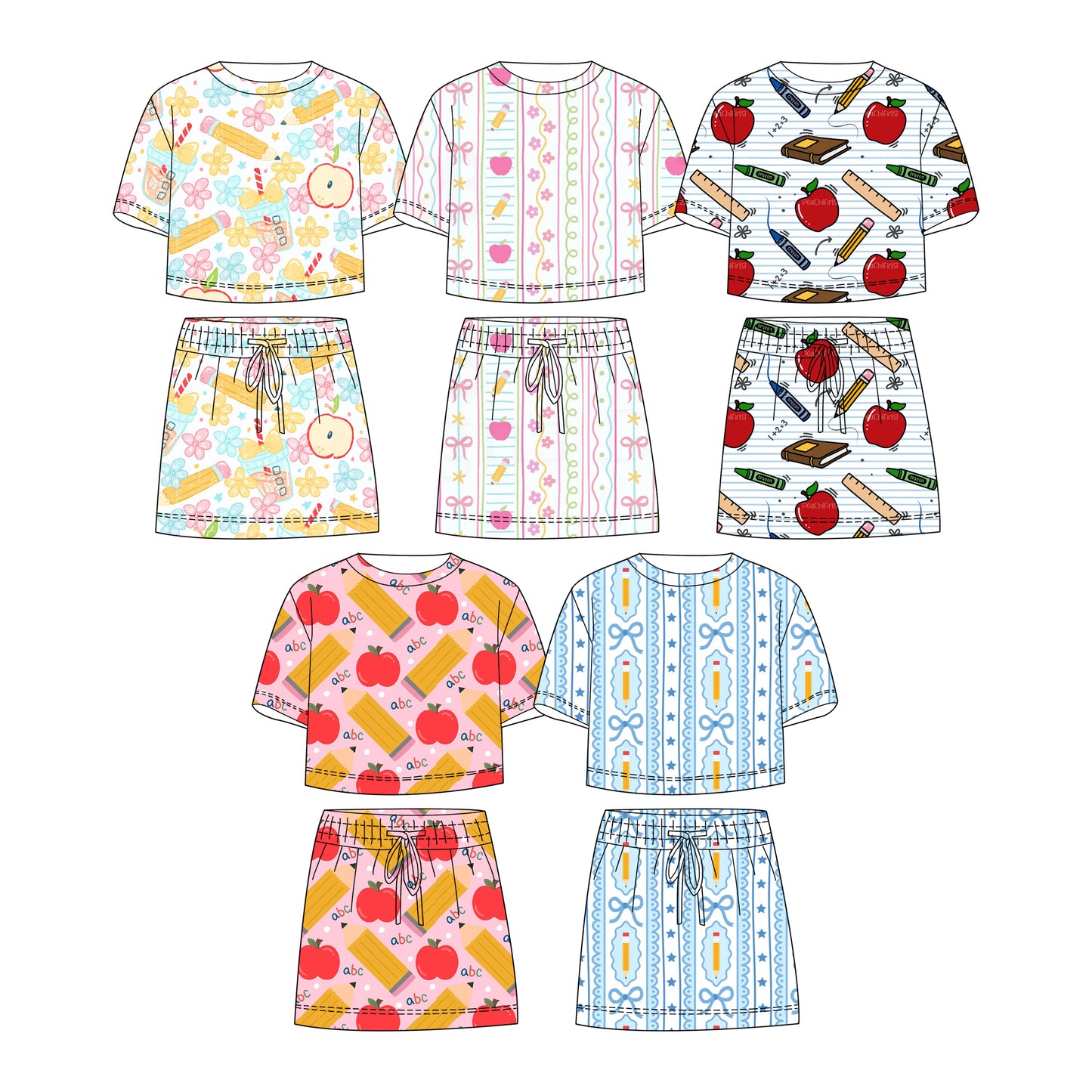 Custom moq 5 mix size Sibling Baby Girl Back To School Short-Sleeved Top And Skirt Set Cute And Fashionable Outfit for Little Ones