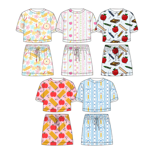 Custom moq 5 mix size Sibling Baby Girl Back To School Short-Sleeved Top And Skirt Set Cute And Fashionable Outfit for Little Ones
