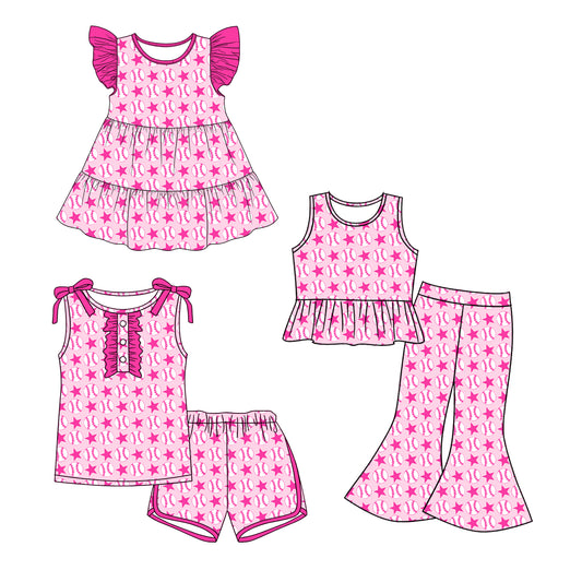 Custom moq 5 mix size Sibling Baby Girl pink Flutter-Sleeved Dress Sleeveless Top Shorts Set Or Trousers Set Casual Comfortable Outfit for Little Ones
