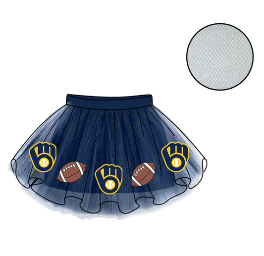 Custom moq 5 mix size milk silk summer teams Baby Girl's Navy Blue Mesh Skirt Summer Outfit Team Clothing