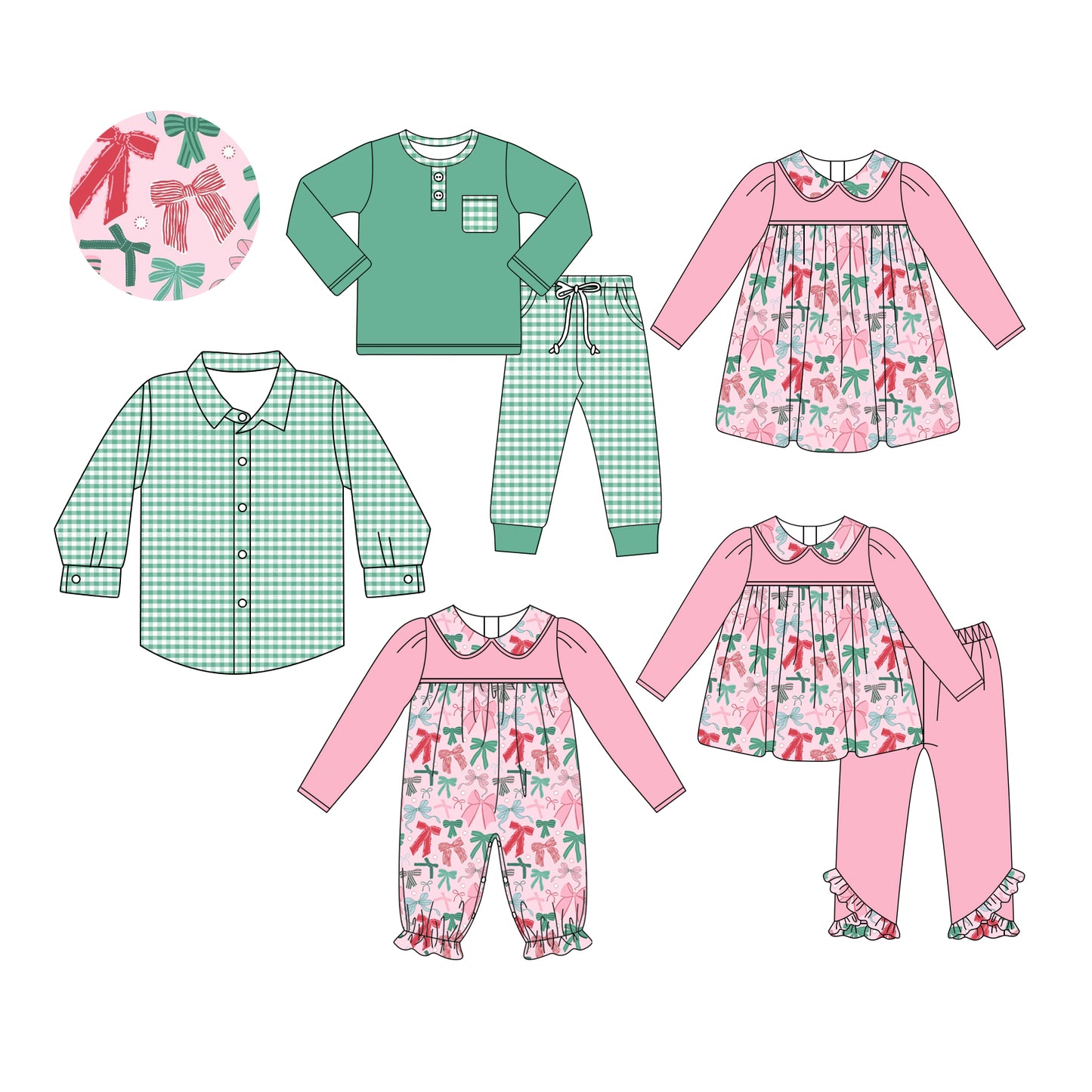 25.5.28 custom each style moq 5eta 4-6week Sibling Sisters Christmas bow baby girl long sleeve pants sets 1 and sets 2 and romper and dress and top match family design