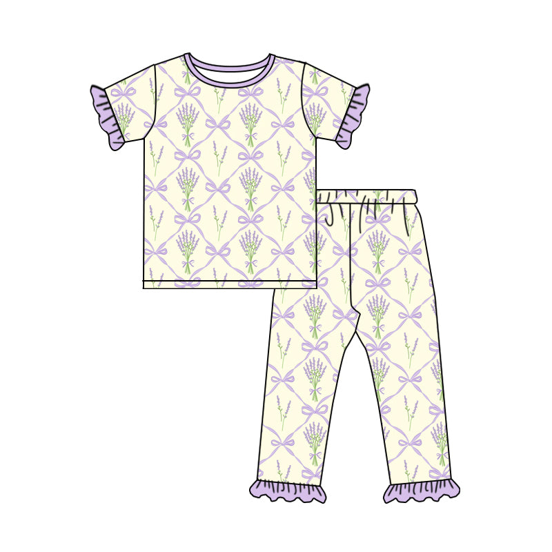 10.23 custom each style moq 5eta 4-6week Sibling Sister flower bow purple baby girls short sleeve sets and rompers match design