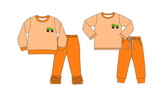 25.7.29 custom each style moq 5eta 4-6week Sibling Sisters pumpkin baby boy long sleeve pants sets 1 and sets 2 match family design