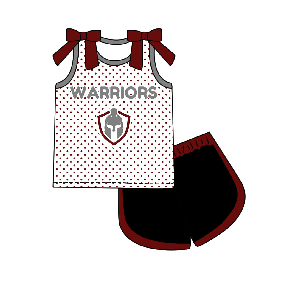 Custom moq 5 mix size milk silk summer teams Girls Polka Dot Top Shorts Set Top Skirt Short Set Dark Red Zipper Pullover Jogger Pants Set Pullover Tops